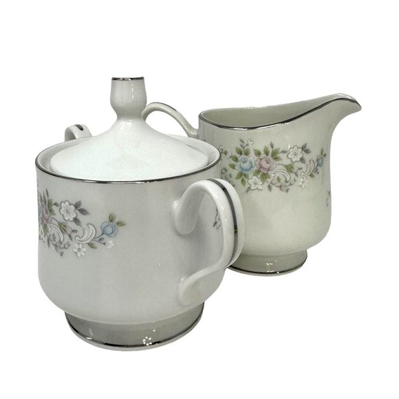 Carlion Fine China Creamer And Sugar Bowl with Lid Set Corsage #481 Japan Floral - Picture 4 of 14